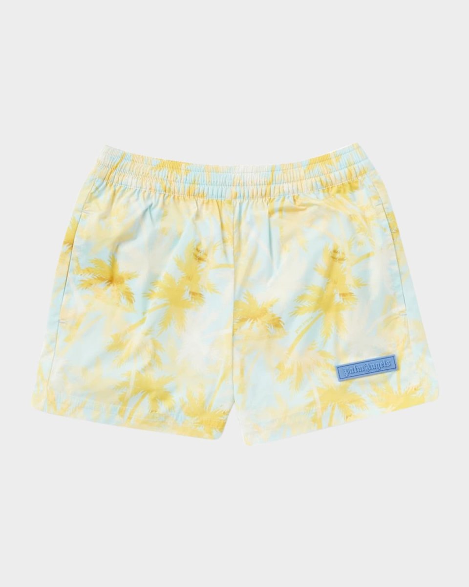 Boy's Palm Tree-Print Swim Shorts, Size 4-12